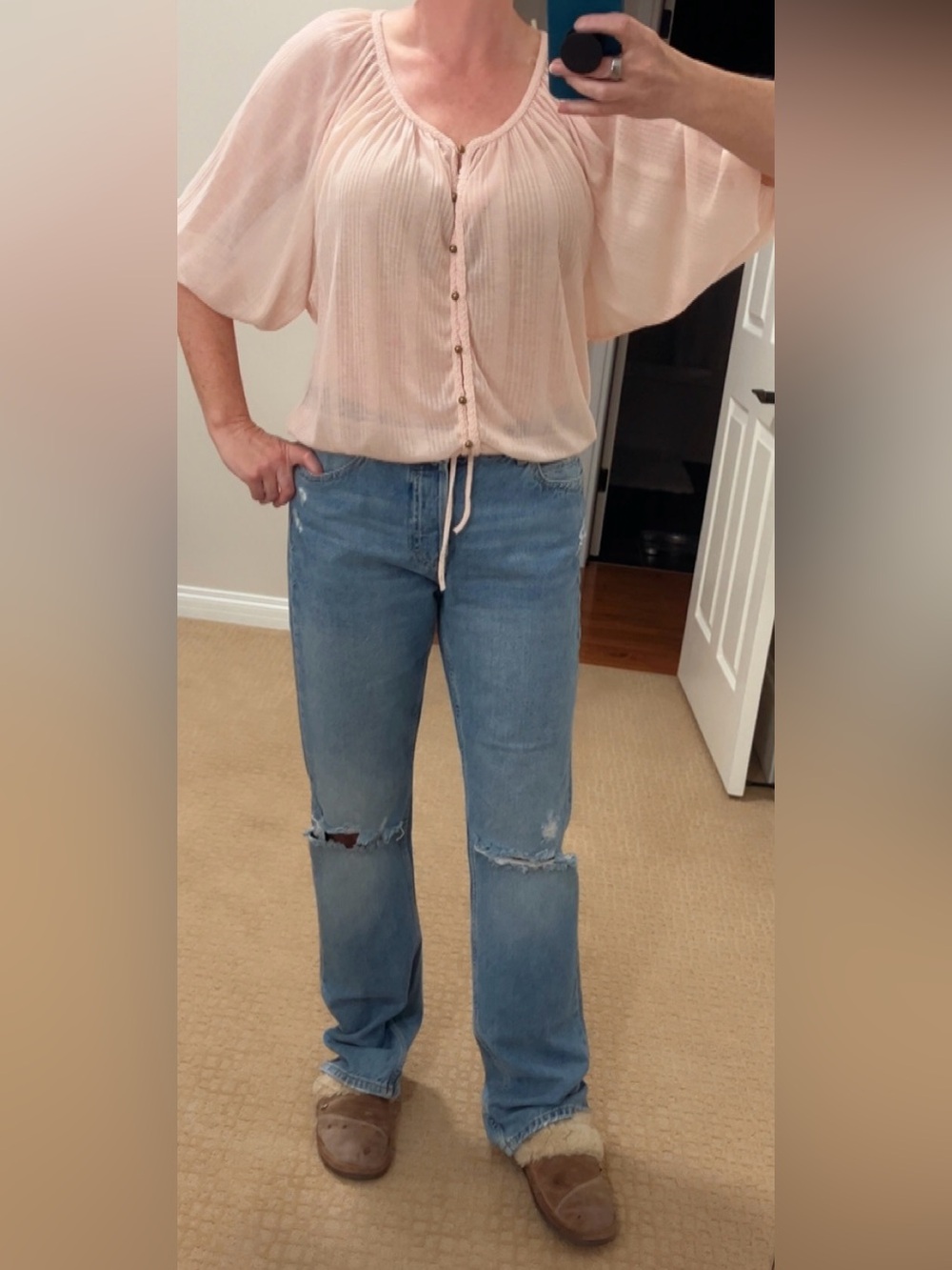 American Rag Blush Peasant Button-Front Blouse
